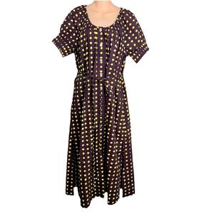 J.Crew Polka Dot Midi Dress Purple Yellow Button Front Tie Waist M Cottagecore